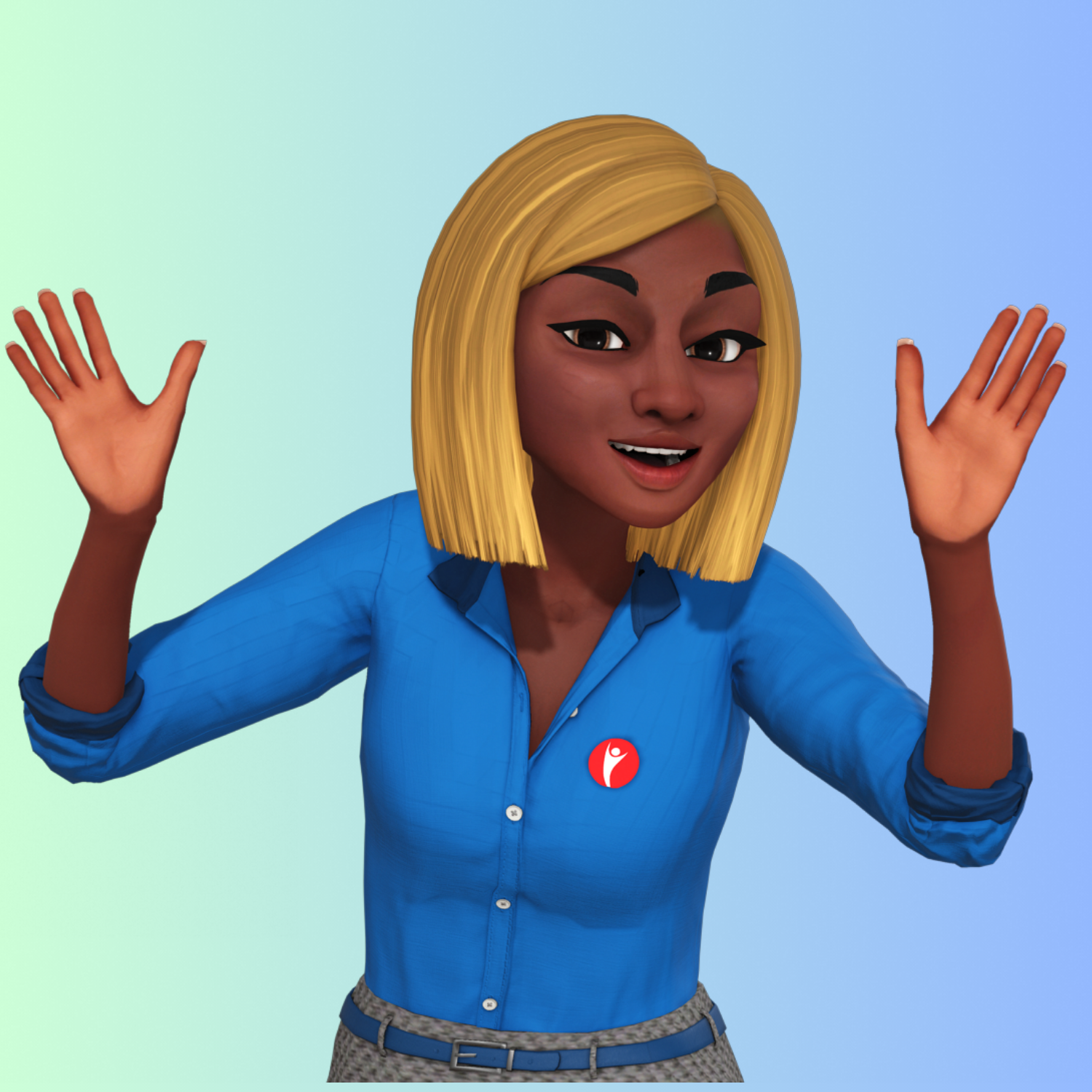 Tia blond gesturing